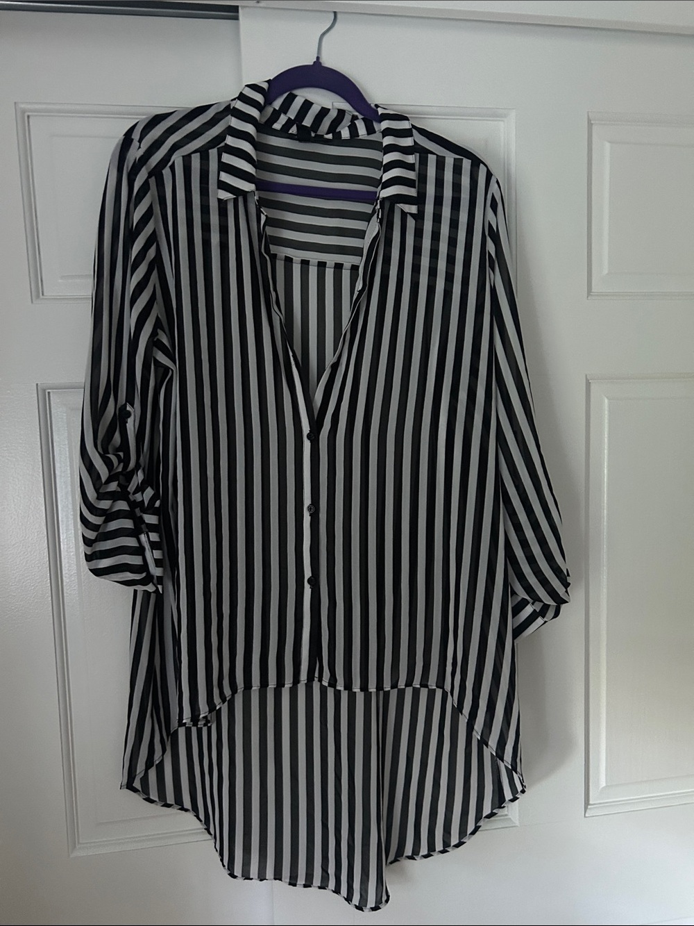Nicole by Nicole Miller Black & White Vertical Stripe Tunic